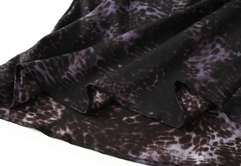 Satin Leopard Print Bias Cut Skirt