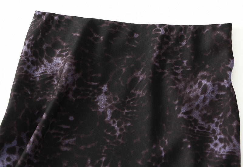 Satin Leopard Print Bias Cut Skirt