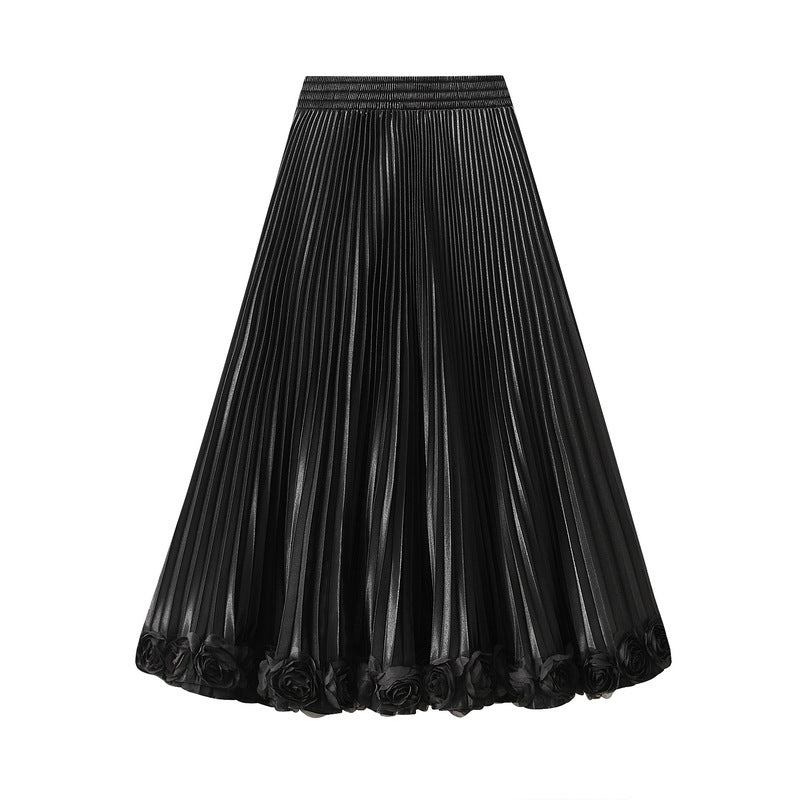 Floral Applique Pleated Skirt