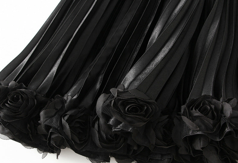 Floral Applique Pleated Skirt