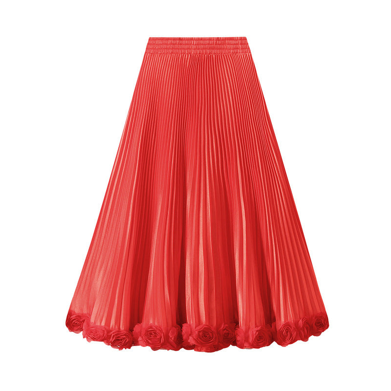 Floral Applique Pleated Skirt