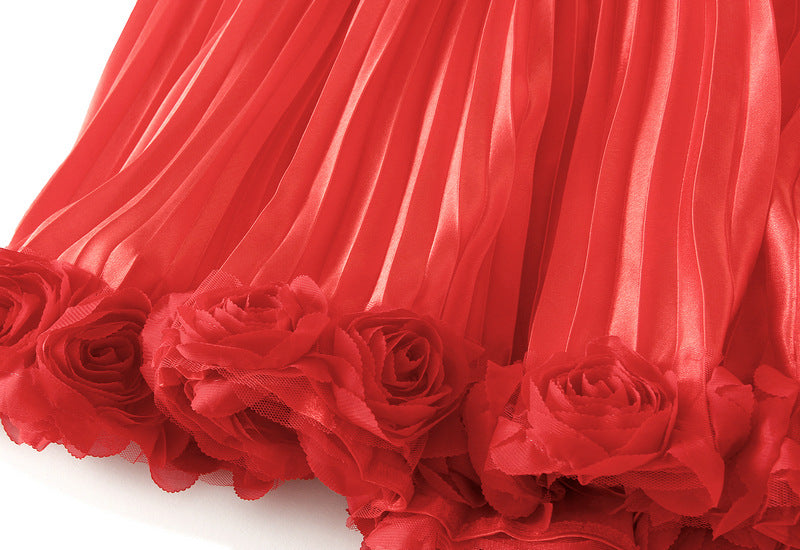 Floral Applique Pleated Skirt