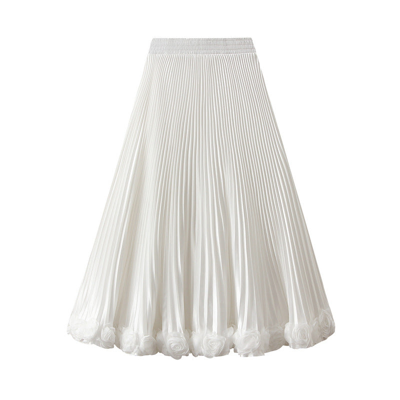 Floral Applique Pleated Skirt
