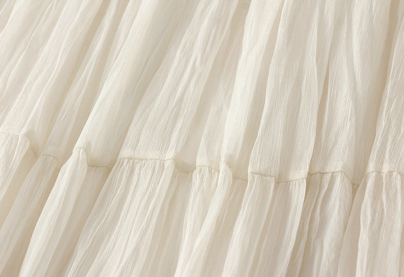 Pastel Multilayer Smocking Skirt in Blushed White