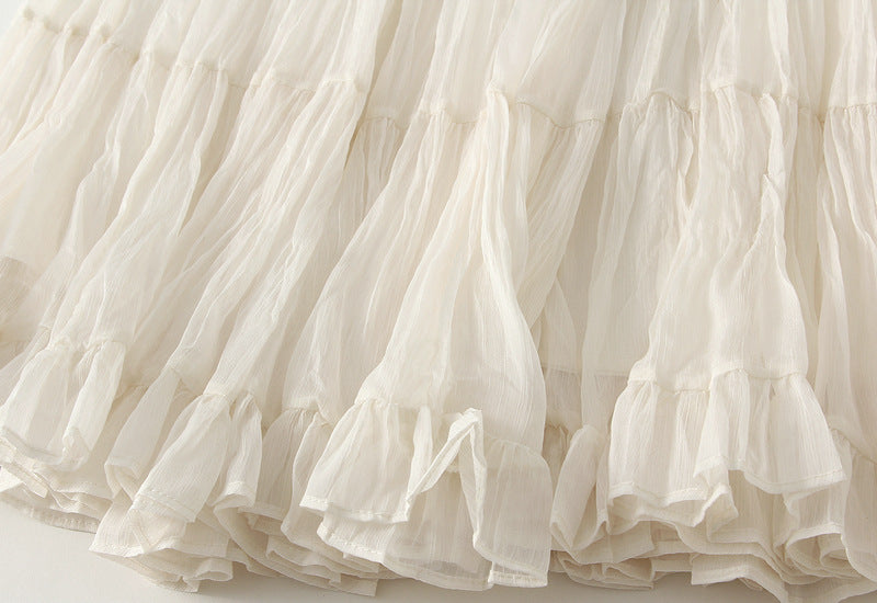 Pastel Multilayer Smocking Skirt in Blushed White