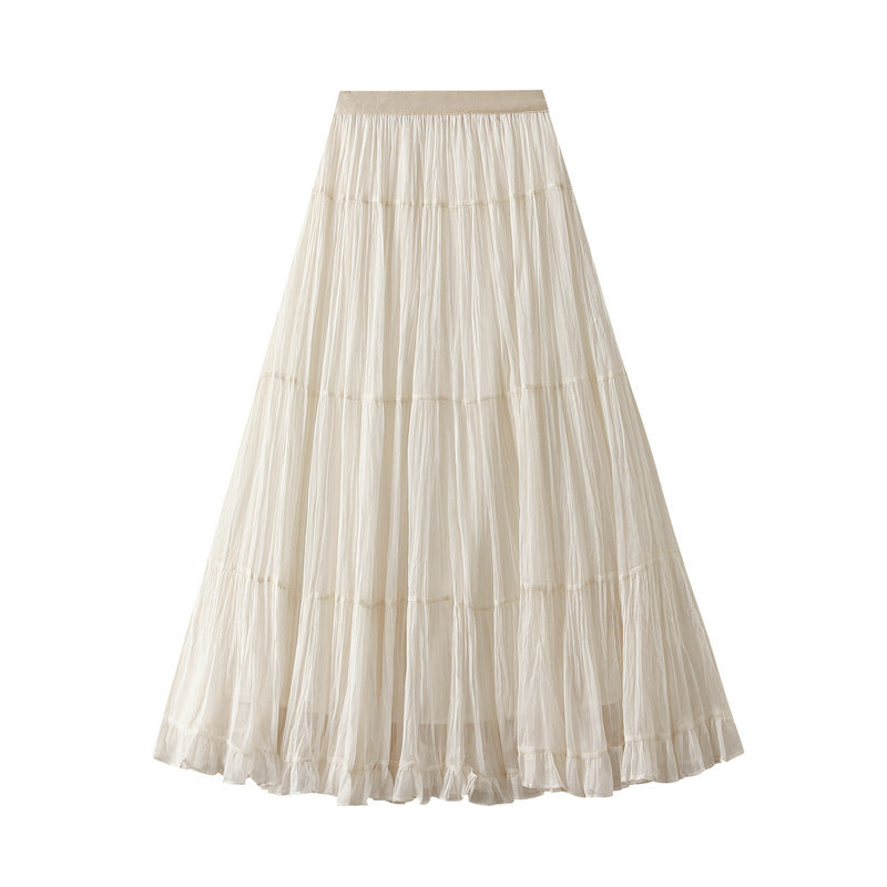 Pastel Multilayer Smocking Skirt in Blushed White