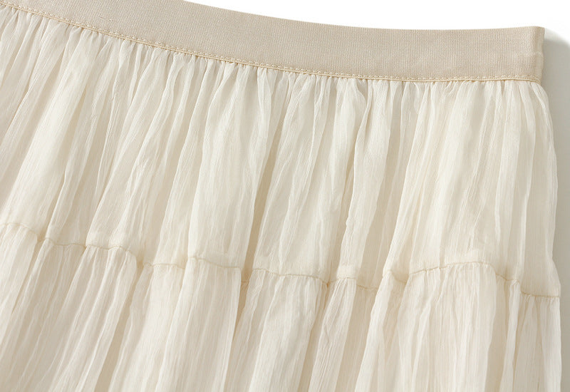Pastel Multilayer Smocking Skirt in Blushed White