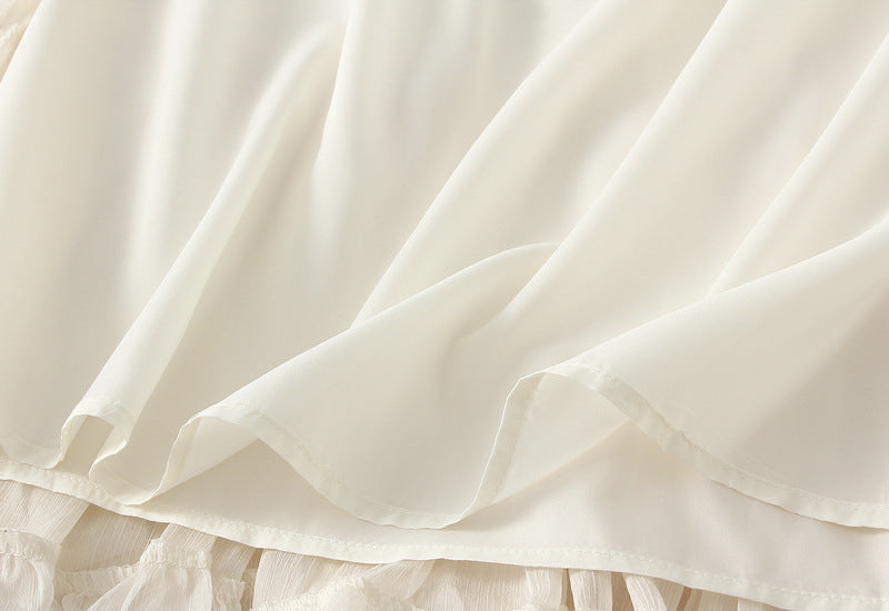 Pastel Multilayer Smocking Skirt in Blushed White