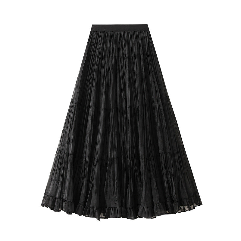 Pastel Multilayer Smocking Skirt in Black