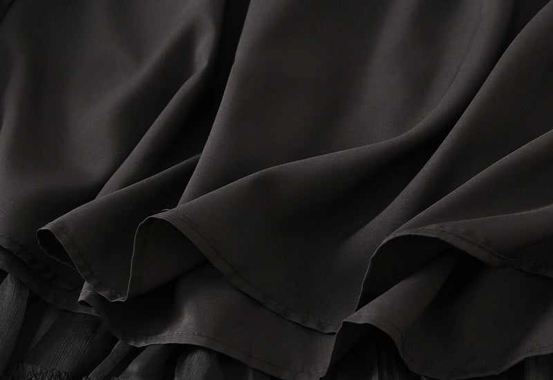 Pastel Multilayer Smocking Skirt in Black