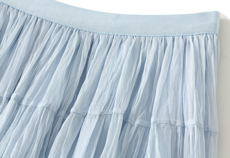 Pastel Multilayer Smocking Skirt in Dove Blue