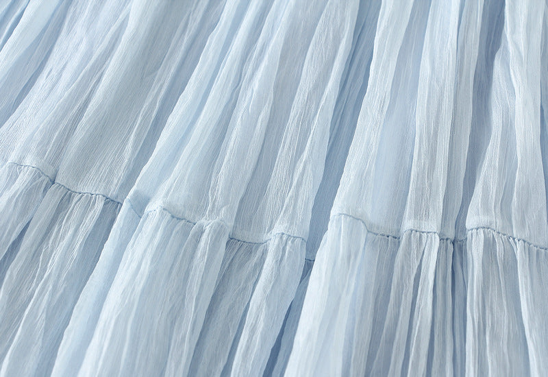 Pastel Multilayer Smocking Skirt in Dove Blue