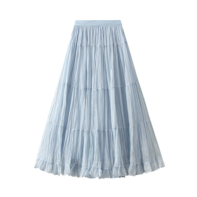 Pastel Multilayer Smocking Skirt in Dove Blue