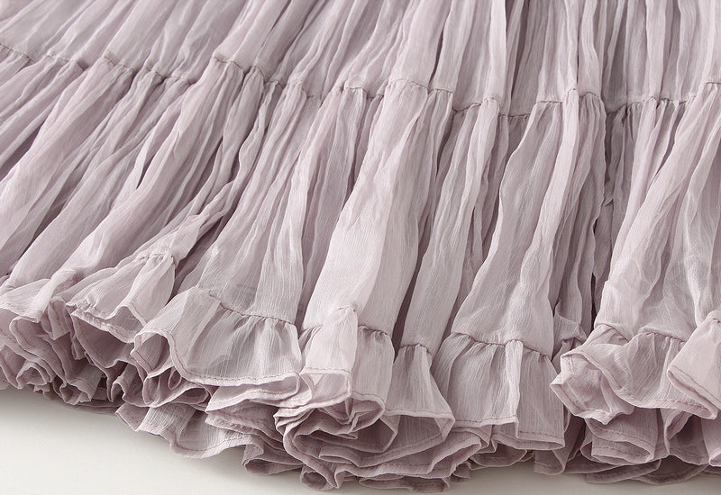 Pastel Multilayer Smocking Skirt in Light Purple