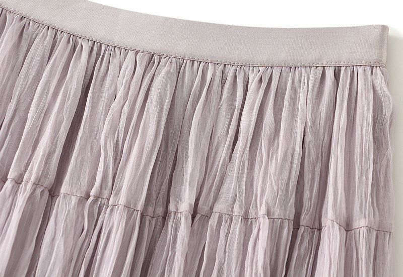 Pastel Multilayer Smocking Skirt in Light Purple