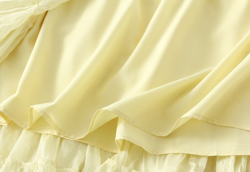 Pastel Multilayer Smocking Skirt in Butter Yellow