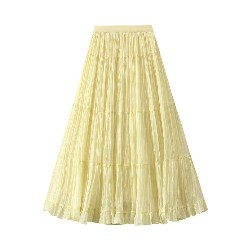 Pastel Multilayer Smocking Skirt in Butter Yellow