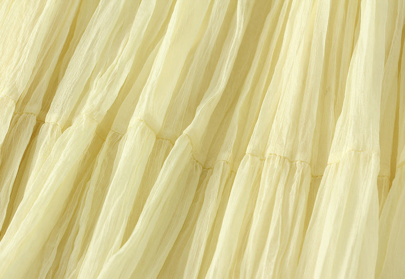 Pastel Multilayer Smocking Skirt in Butter Yellow