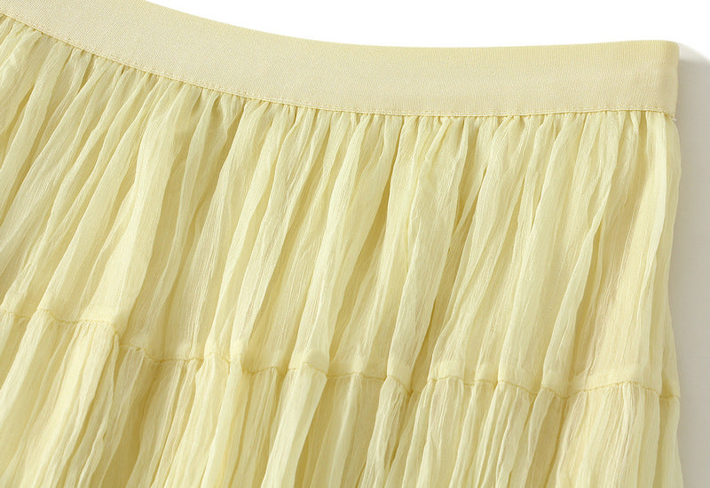 Pastel Multilayer Smocking Skirt in Butter Yellow