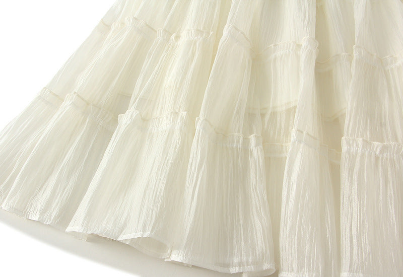 Tiered Maxi Tulle Skirt in Apricot