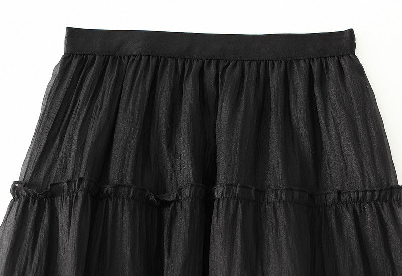 Tiered Maxi Tulle Skirt in Black