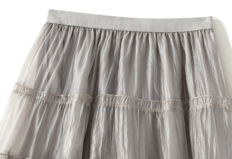 Tiered Maxi Tulle Skirt in Light Grey