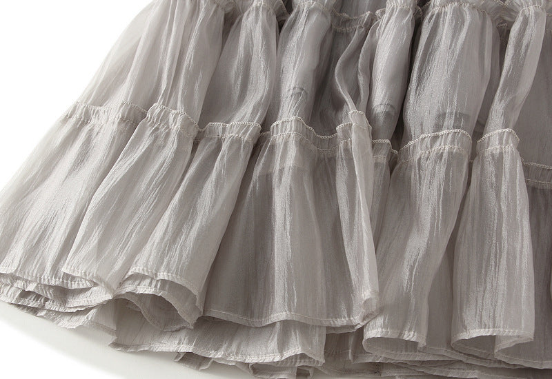 Tiered Maxi Tulle Skirt in Light Grey