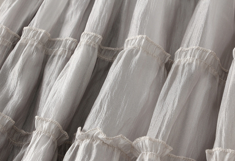 Tiered Maxi Tulle Skirt in Light Grey