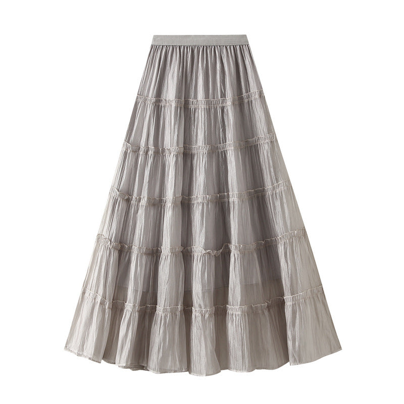 Tiered Maxi Tulle Skirt in Light Grey