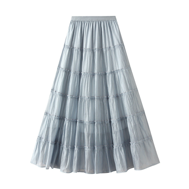 Tiered Maxi Tulle Skirt in Light Blue