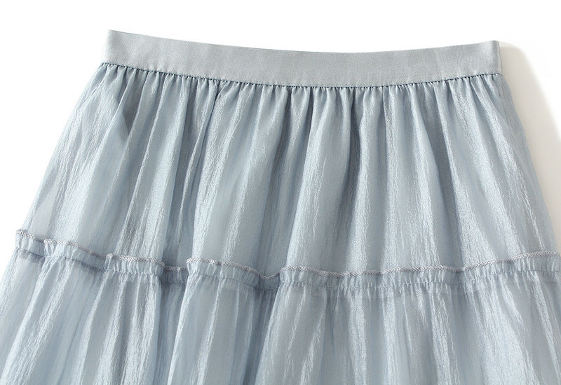 Tiered Maxi Tulle Skirt in Light Blue
