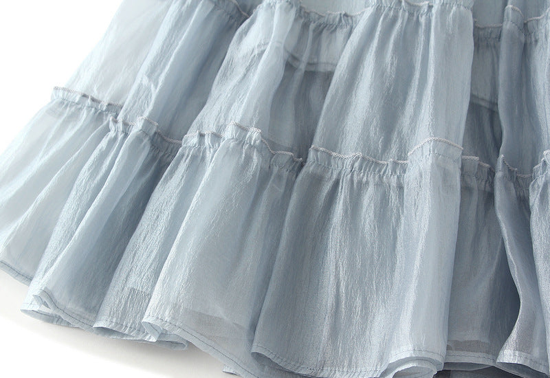 Tiered Maxi Tulle Skirt in Light Blue