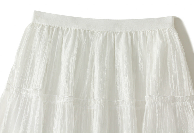 Tiered Maxi Tulle Skirt in White