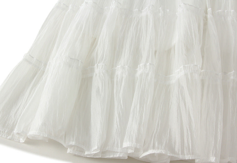 Tiered Maxi Tulle Skirt in White