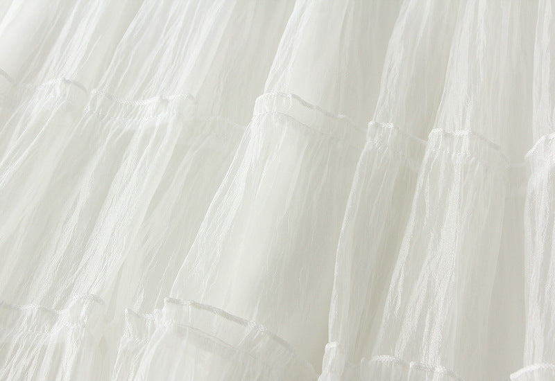Tiered Maxi Tulle Skirt in White