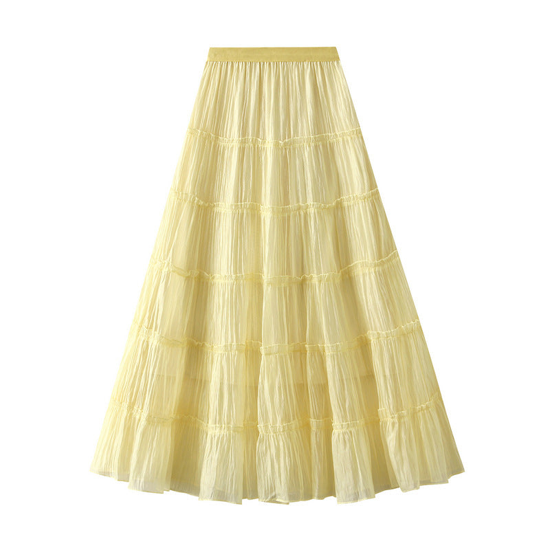 Tiered Maxi Tulle Skirt in Yellow