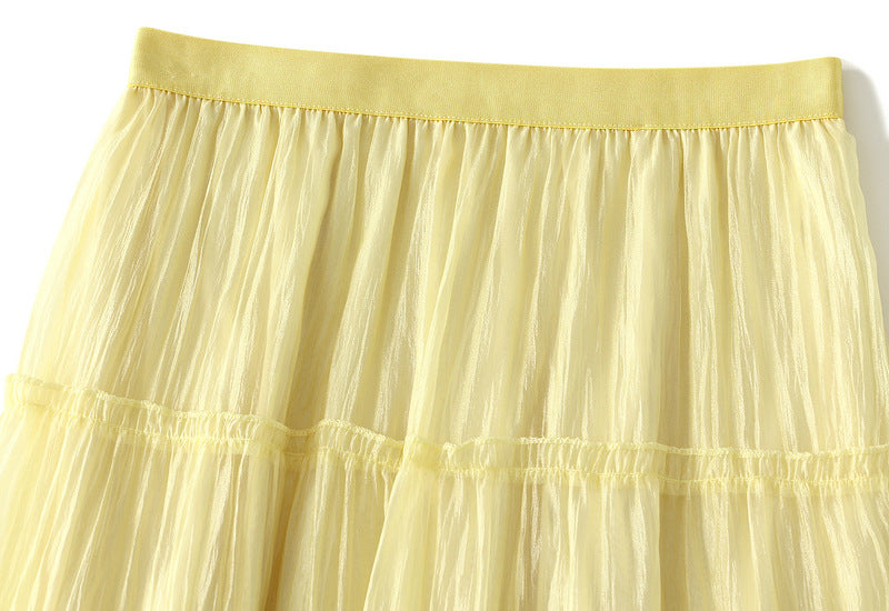 Tiered Maxi Tulle Skirt in Yellow