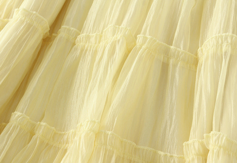Tiered Maxi Tulle Skirt in Yellow