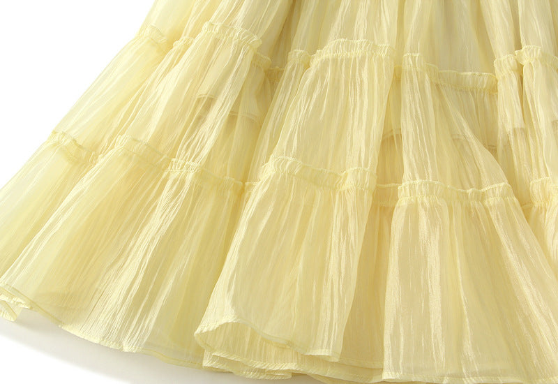 Tiered Maxi Tulle Skirt in Yellow