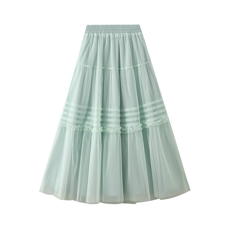Tulle Tiered Maxi Skirt in Light Pistachio
