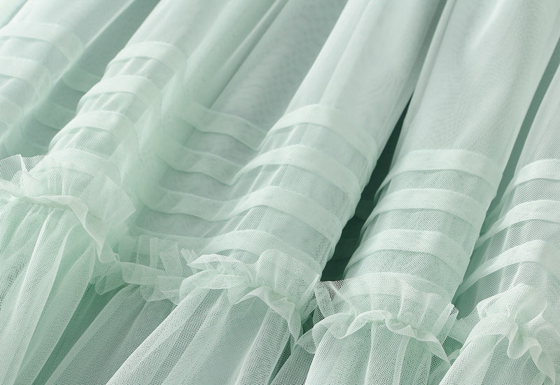 Tulle Tiered Maxi Skirt in Light Pistachio