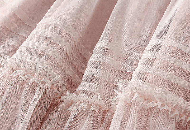 Tulle Tiered Maxi Skirt in Powder Pink