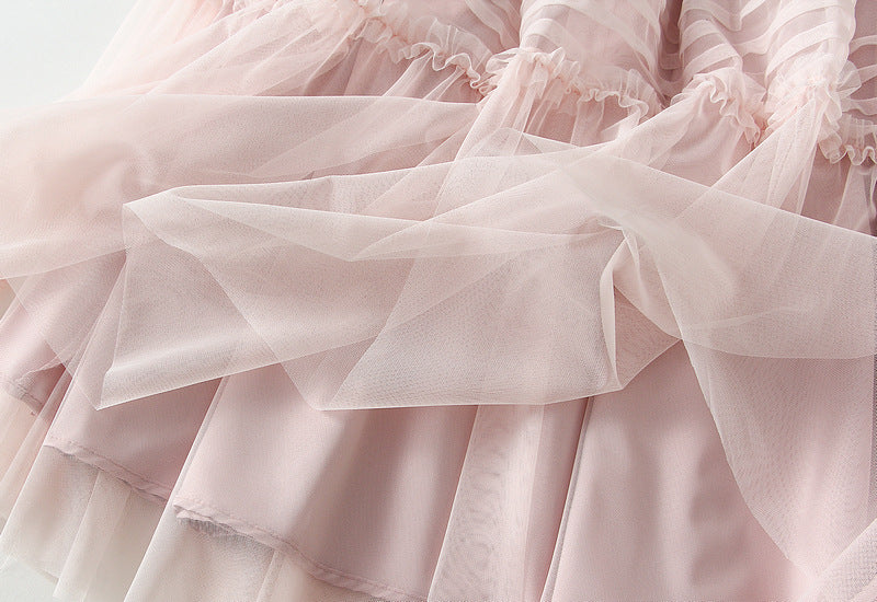 Tulle Tiered Maxi Skirt in Powder Pink
