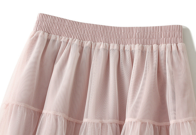 Tulle Tiered Maxi Skirt in Powder Pink
