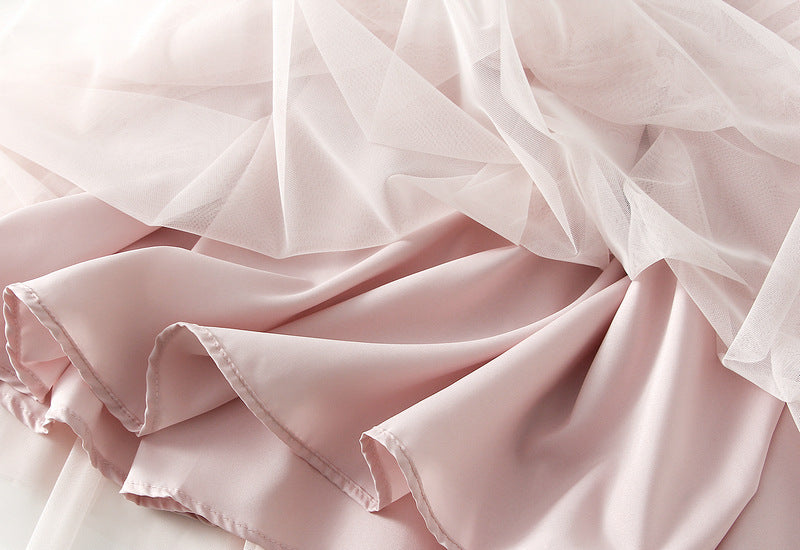 Tulle Tiered Maxi Skirt in Powder Pink