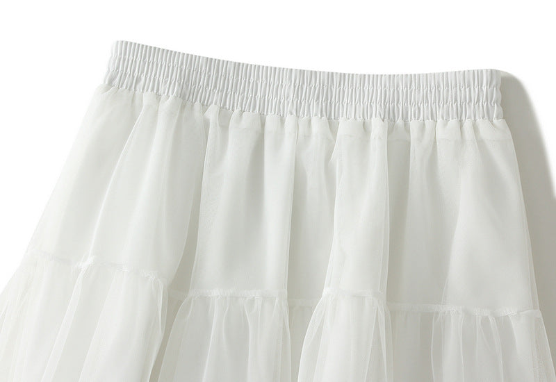 Tulle Tiered Maxi Skirt in White