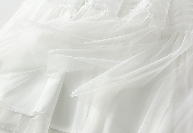 Tulle Tiered Maxi Skirt in White