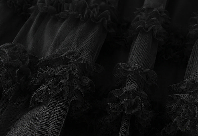 Ruffled Tulle Maxi Skirt in Black