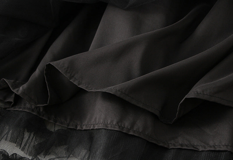 Ruffled Tulle Maxi Skirt in Black