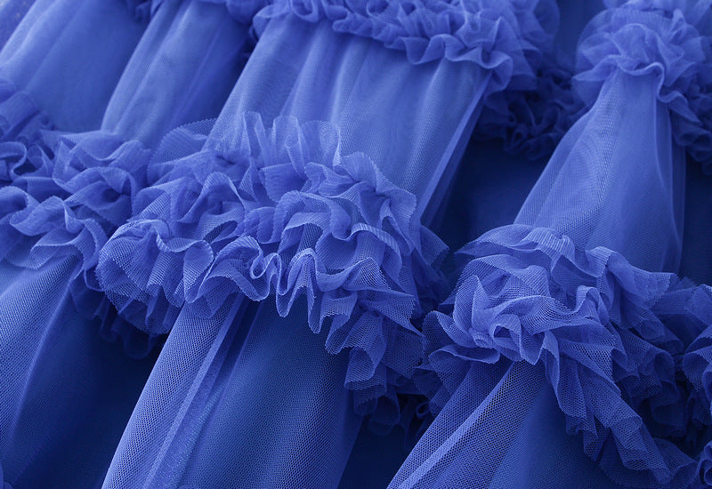 Ruffled Tulle Maxi Skirt in Blue